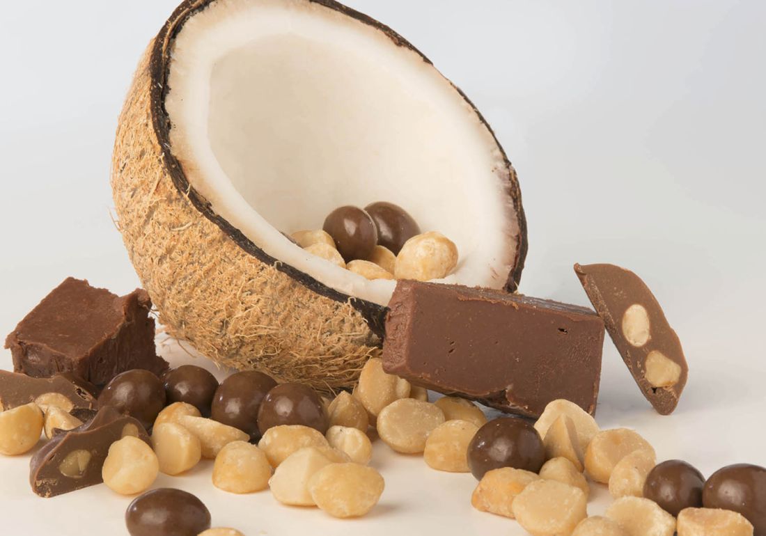 header photo, chocolate, macadamia nuts, and coconut 